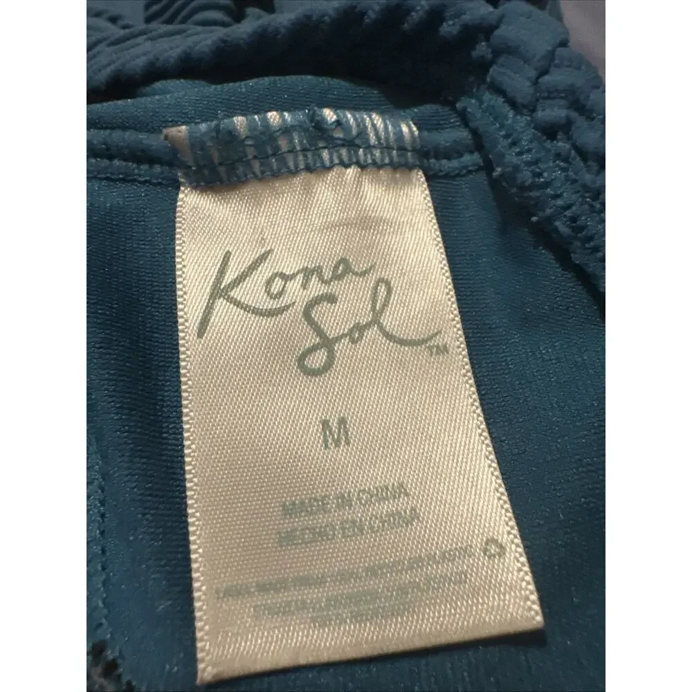 Kona Sol Peacock Blue Textured Square Neck One Piece Swimsuit Size Medium
